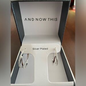 AND NOW THIS crystal silver-plated double hoop earrings